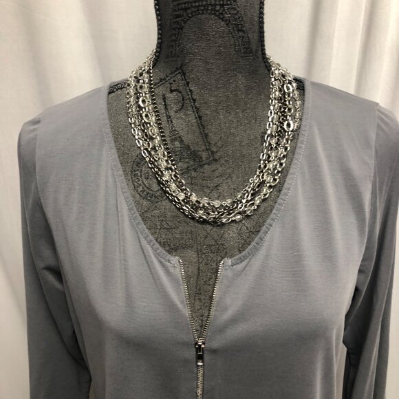 Green Envelope Los Angeles Top Womens Size Large Gray Partial Zip Shirt Blouse - Picture 2 of 6